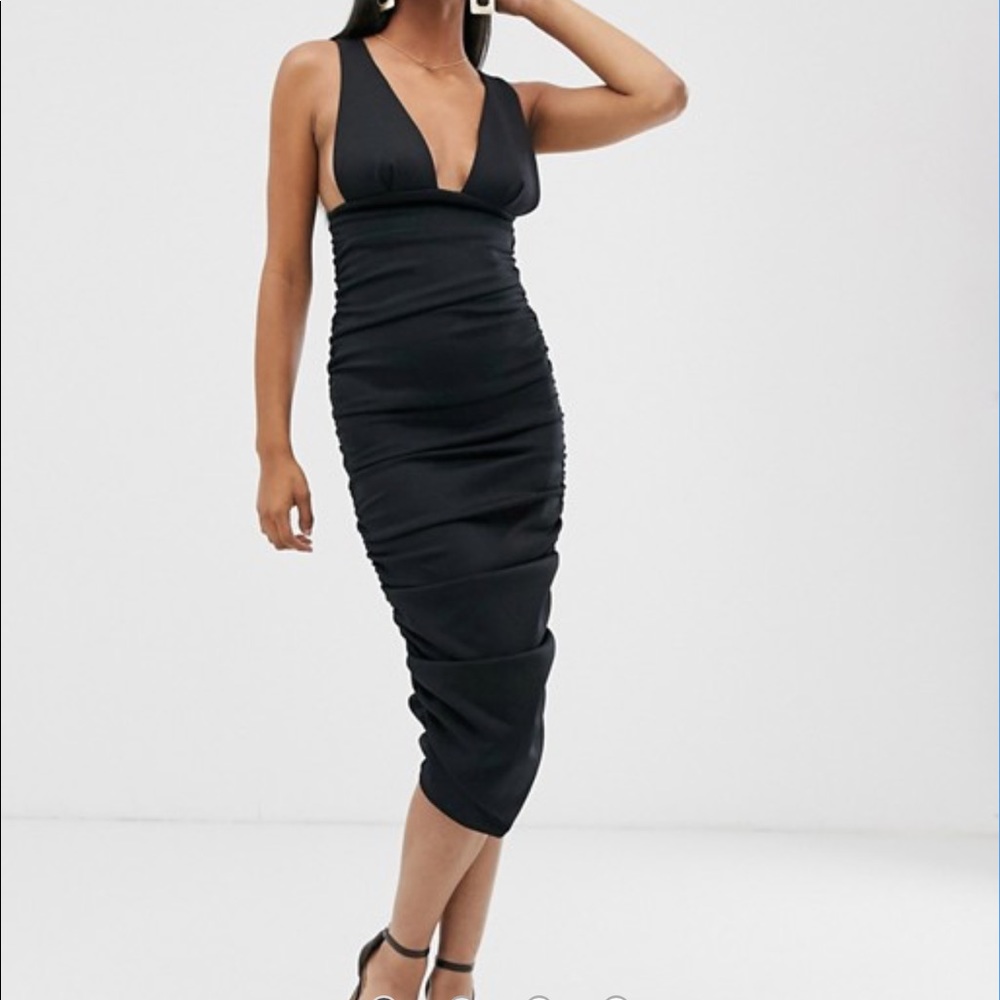 ASOS DESIGN Plunge Midi Black Dress Size 0